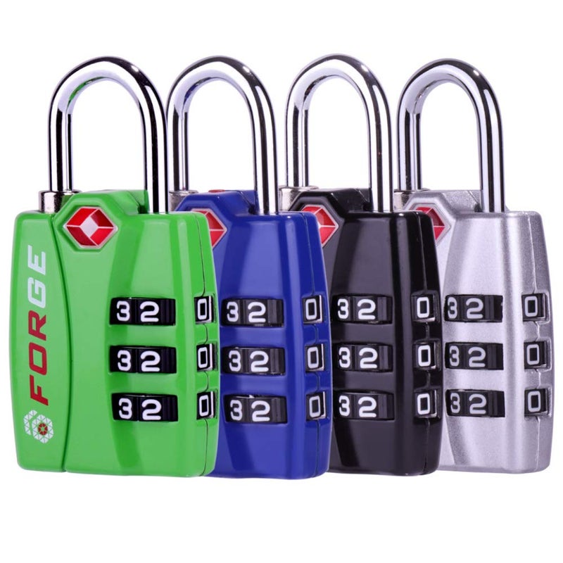 Forge Luggage Locks TSA Approved 4 Pack 4 Colors, Small Combination Lock with Zinc Alloy Body, Open Alert, Easy Read Dials, for Travel Suitcase, Bag, Backpack, Lockers. - Image 1